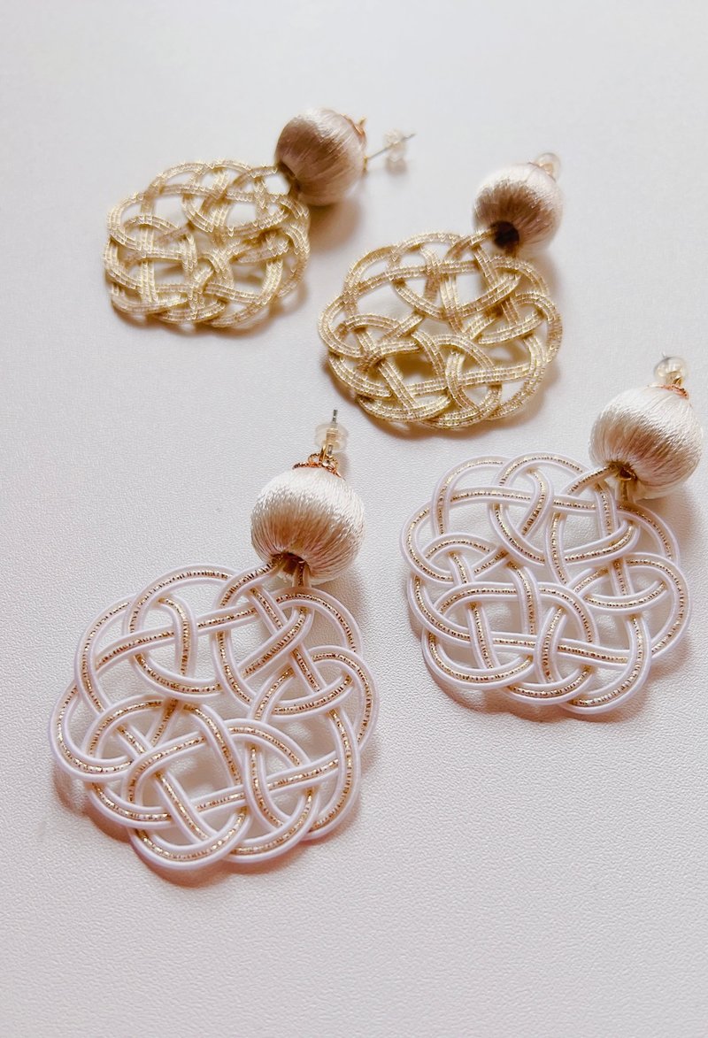 水引饰品   雪洞   白 × 香槟金 - 耳环/耳夹 - 纸 白色