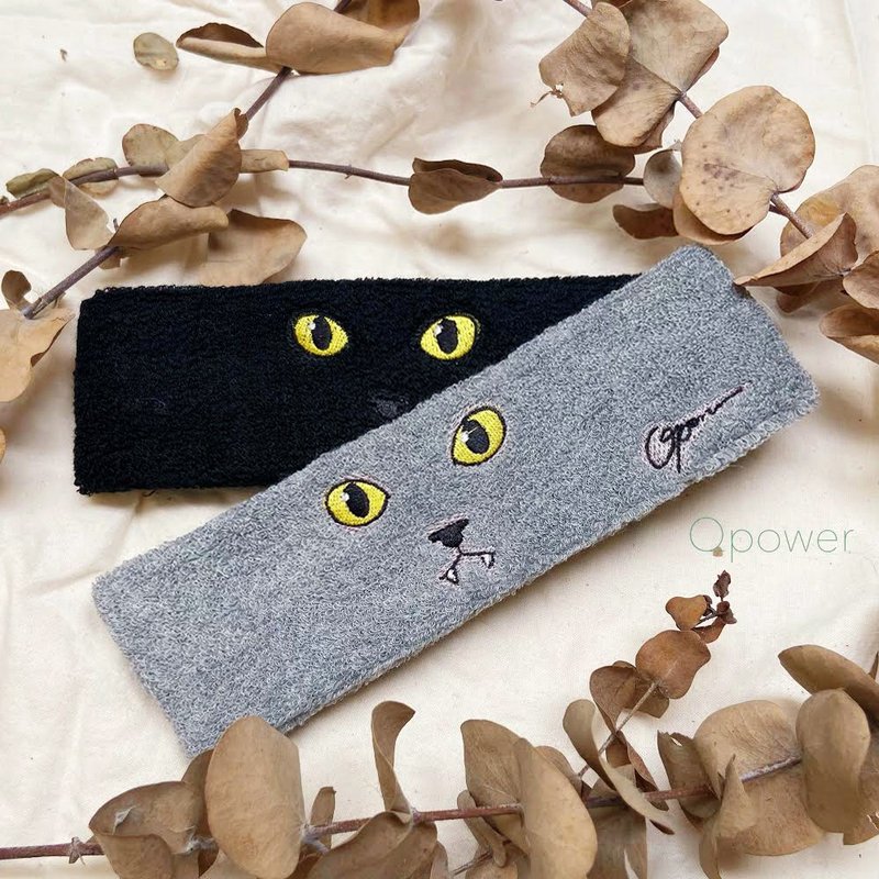 圣诞交换礼物 猫咪系列-刺绣猫咪毛巾底运动头带-共两色 (单个) - 发饰 - 棉 黑色