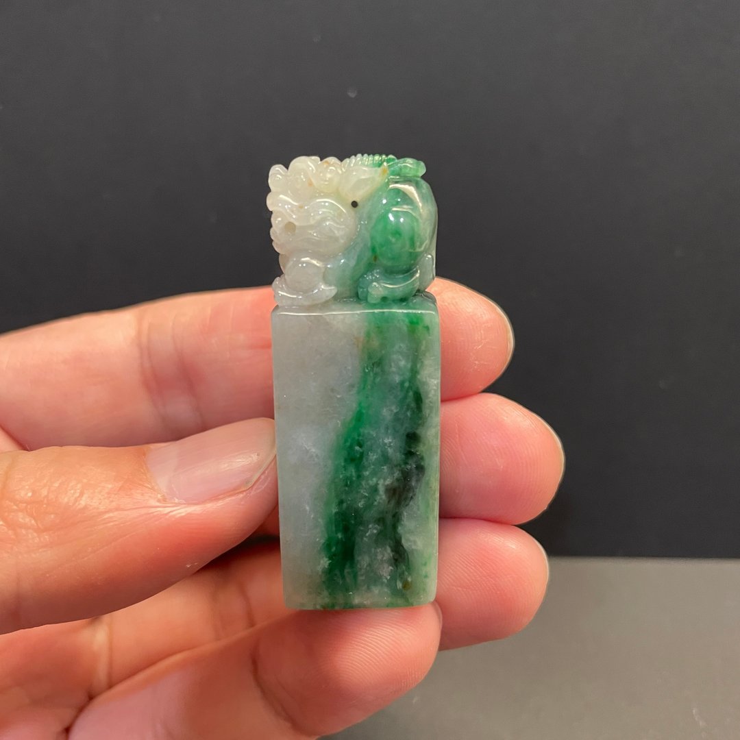 瀚玉珠宝 天然翡翠 貔貅绿印章 天然缅甸玉印章  长方印 玉玺 - 其他 - 玉石 