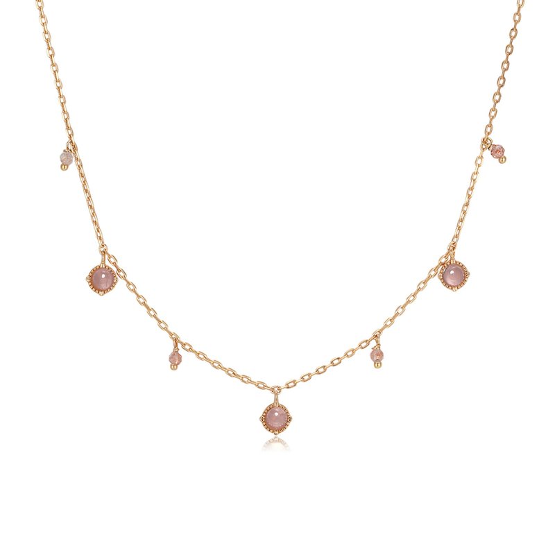 草莓晶 粉晶 纯银 金/银 短颈链 - 项链 - 纯银 金色