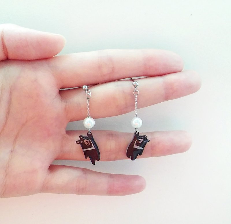 动物系列-台湾黑熊- 耳环/耳夹- 手绘-E026 - 耳环/耳夹 - 压克力 