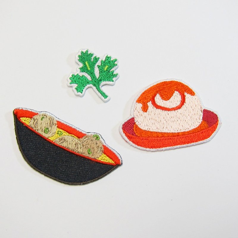 台湾美食 肉圆 绣片 可黏可烫贴 - 其他 - 绣线 红色