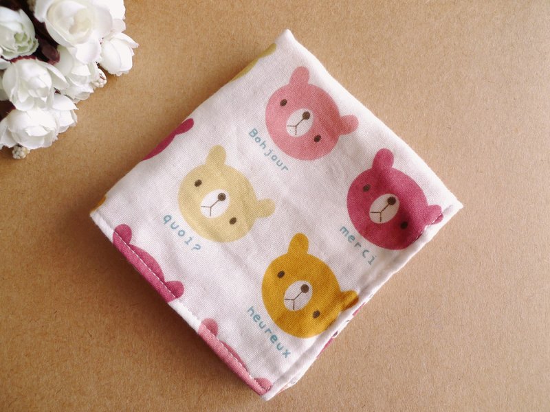 小熊熊-纯棉纱布手帕 - 围嘴/口水巾 - 棉．麻 白色