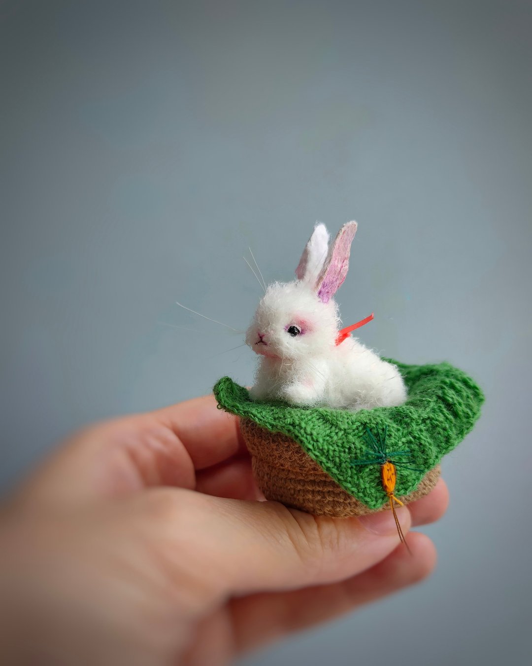 Dollhouse miniature Realistic white rabbit cute bunny pet /1,1 inch (3cm) - 玩偶/公仔 - 其他材质 