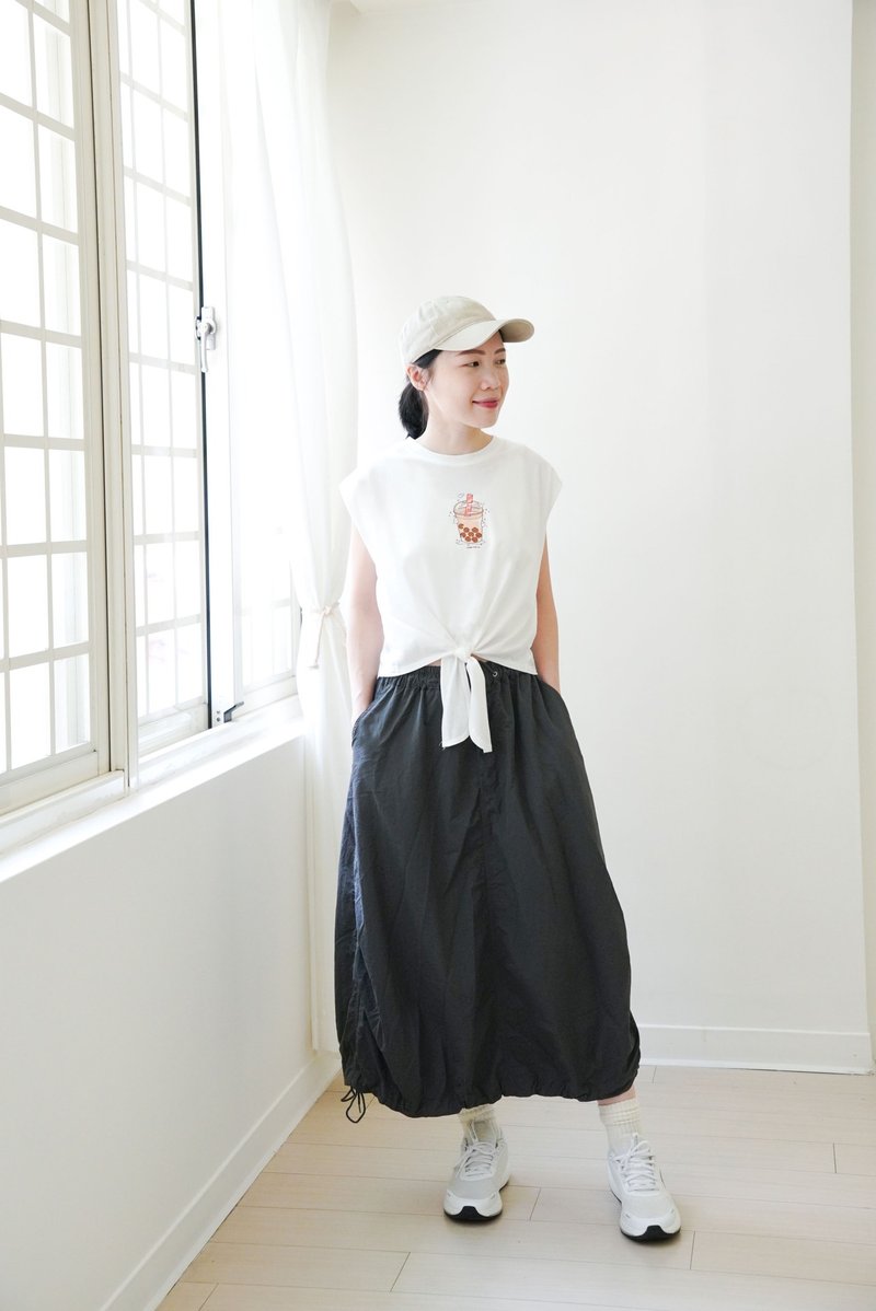 蝴蝶结绑带背心-麻糬兔珍珠奶茶 (清新白) - 女装背心 - 棉．麻 白色