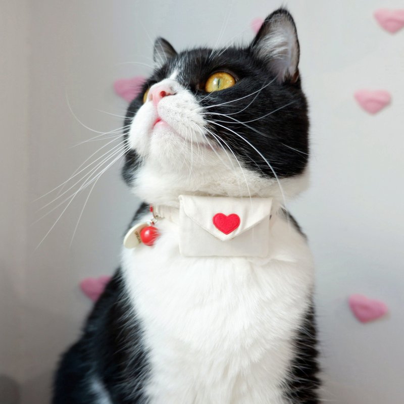 Love letter cat collar and pouch (detachable) for AirTag, Cat tracker holder - 项圈/牵绳 - 棉．麻 白色