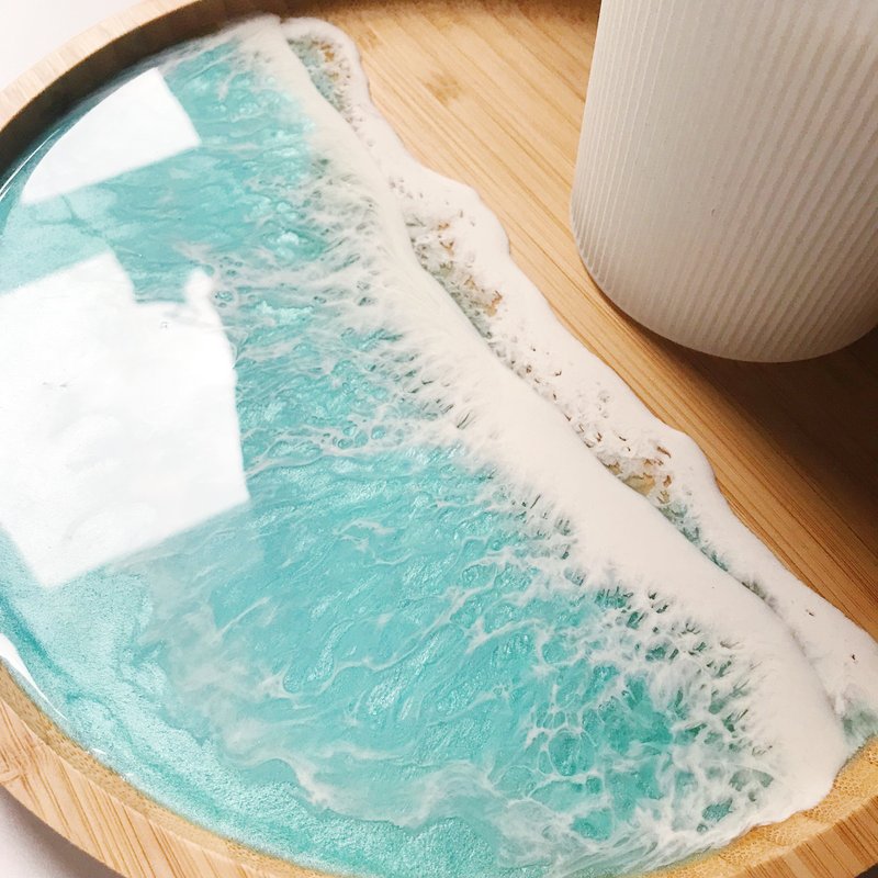 【海洋】纯手工环氧树脂湖水绿木盘 - 摆饰 - 树脂 