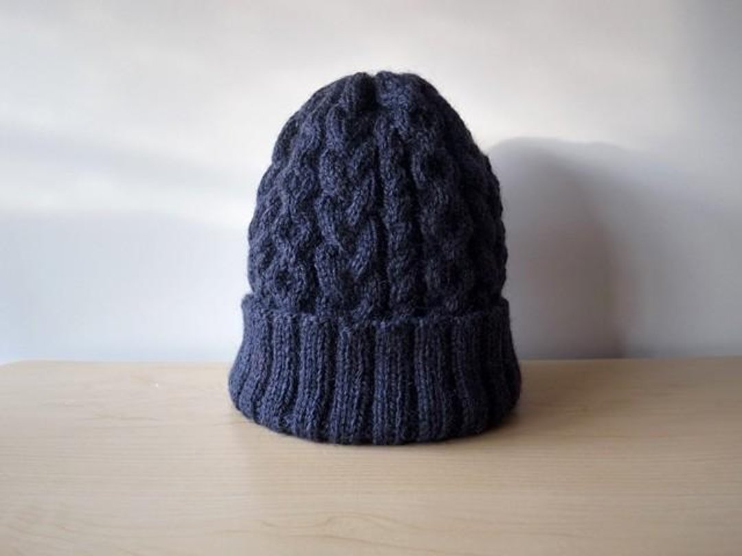 亚兰花纹针织帽・海军蓝 knitted hat 订制生产 - 帽子 - 羊毛 蓝色