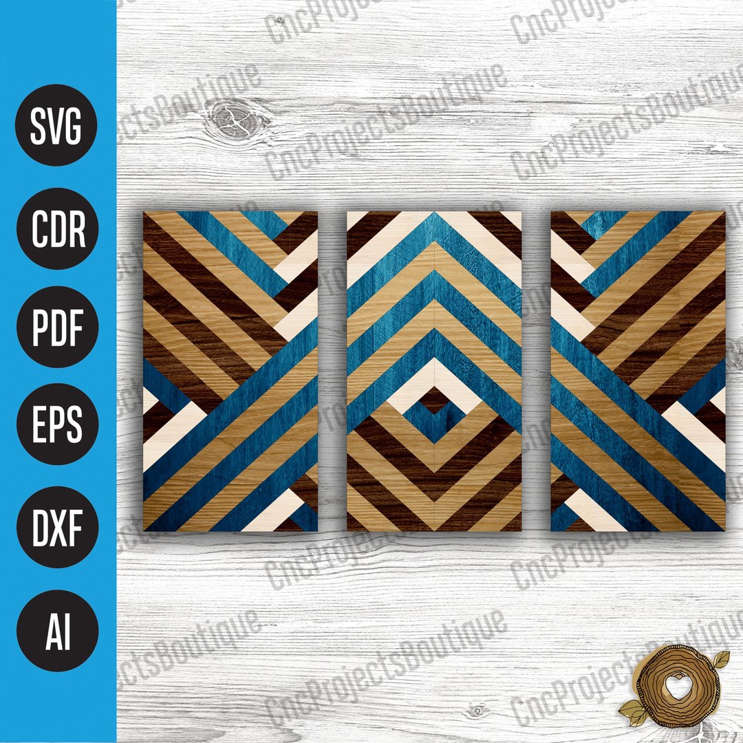 Trirtych Barn Quilt SVG, Quilt Block SVG, Wooden Wall Art  - DXF, EPS, PDF, AI - 插画/绘画/写字 - 其他材质 