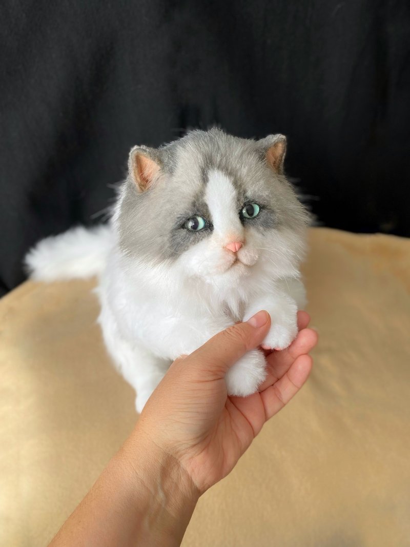 白色可爱的小猫蓝眼睛逼真的玩具 - 玩偶/公仔 - 聚酯纤维 白色