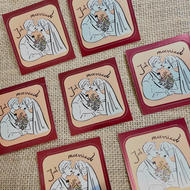 【镜面丝光 圆角贴纸 】- 欧美风格插画 银色 婚礼贴纸 可定制 - 贴纸 - 纸 银色