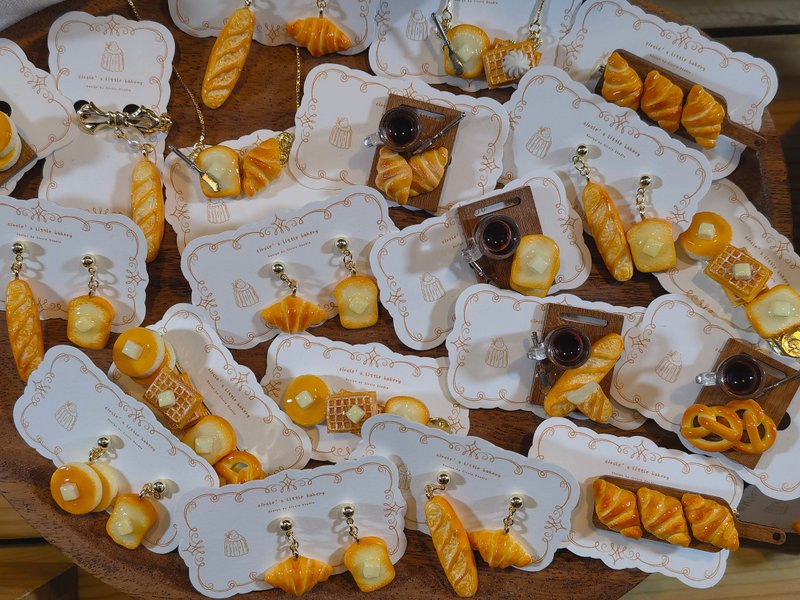 circle微缩面包手作趣致个性法棍耳环吐司牛角包小众创意显瘦耳夹 - 耳环/耳夹 - 粘土 