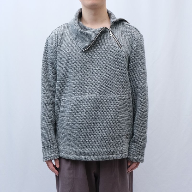 KAIKAI - Faded - 米立纹混纱斜开拉链高领上衣 - 灰 - 男装针织衫/毛衣 - 聚酯纤维 灰色