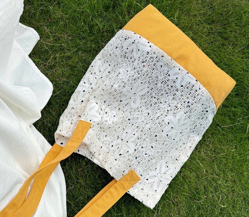 【花季】森系复古文青/色织网兜布包 - 侧背包/斜挎包 - 棉．麻 黄色