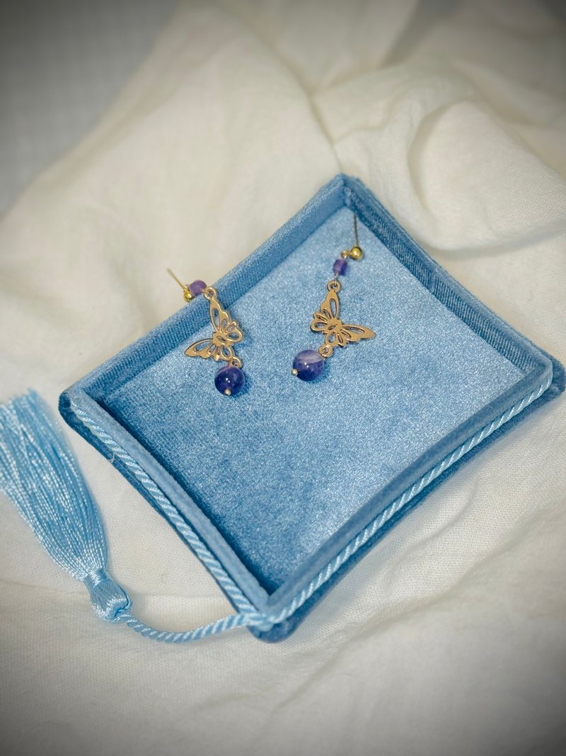 水晶系列 - 紫水晶蝴蝶耳环 - 耳环/耳夹 - 水晶 紫色