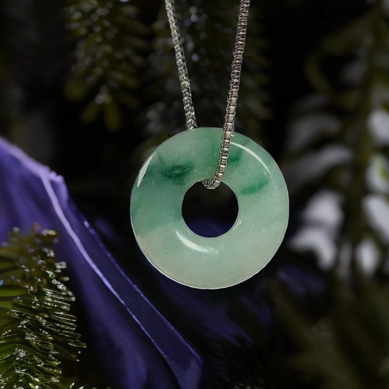 【愿·平安】冰飘蓝花翡翠平安扣项链 | 天然缅甸玉翡翠A货 |送礼 - 项链 - 玉石 透明