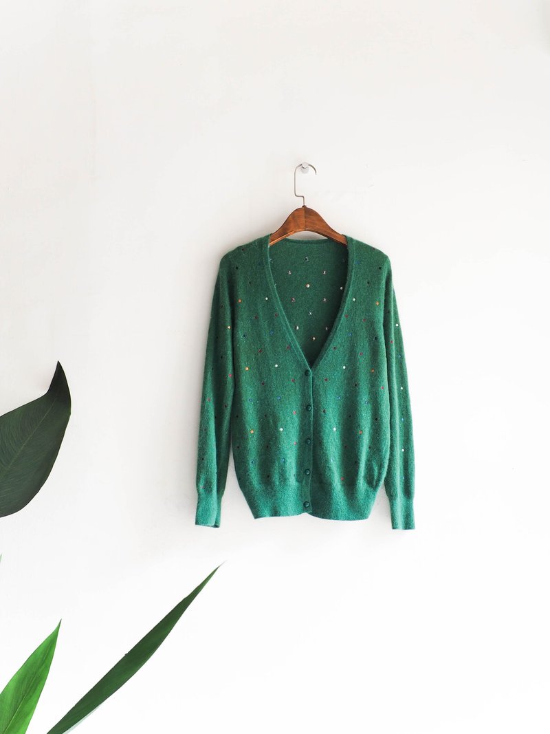 河水山 - 神奈川绿彩线点点青春日志 古董喀什米尔羊绒上衣外套 古着 毛衣 cashmere vintage oversize - 女装针织衫/毛衣 - 羊毛 绿色