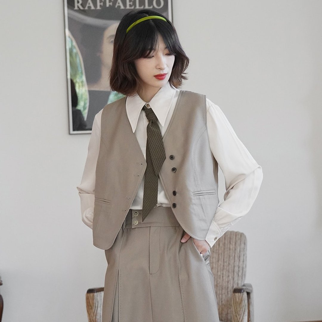 正反穿百搭马甲背心|外套|马甲|夏秋款|两面可穿|Sora-560 - 女装上衣 - 其他人造纤维 卡其色