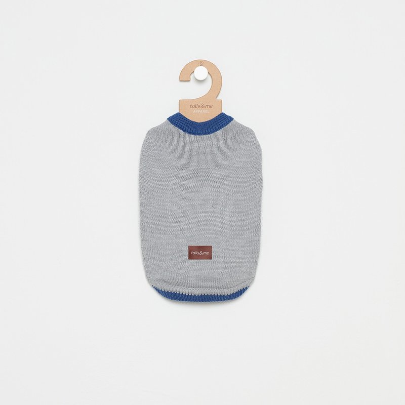 【尾巴与我】宠物衣 半开襟撞色毛衣 灰 - 衣/帽 - 其他人造纤维 灰色