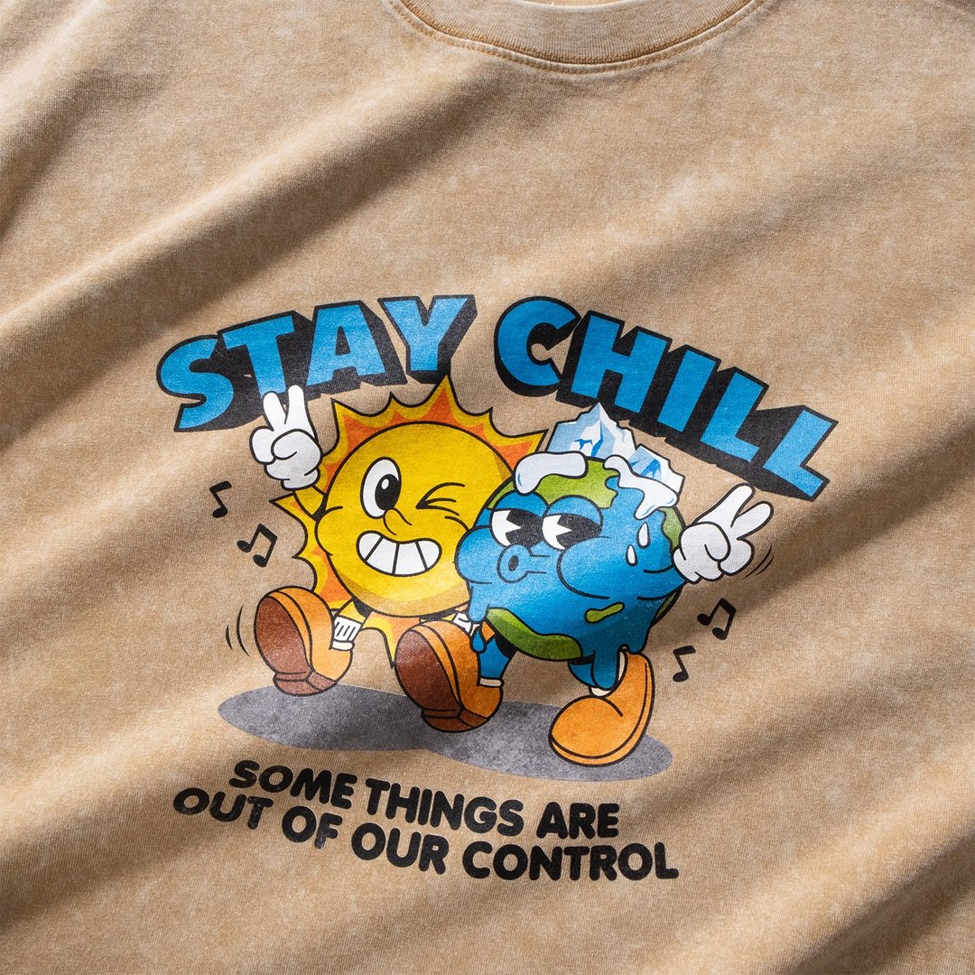【GOOD DAY】Stay Chill 复古图案 Tee - 卡其色//黑色 (ZT1629) - 男装上衣/T 恤 - 棉 卡其色