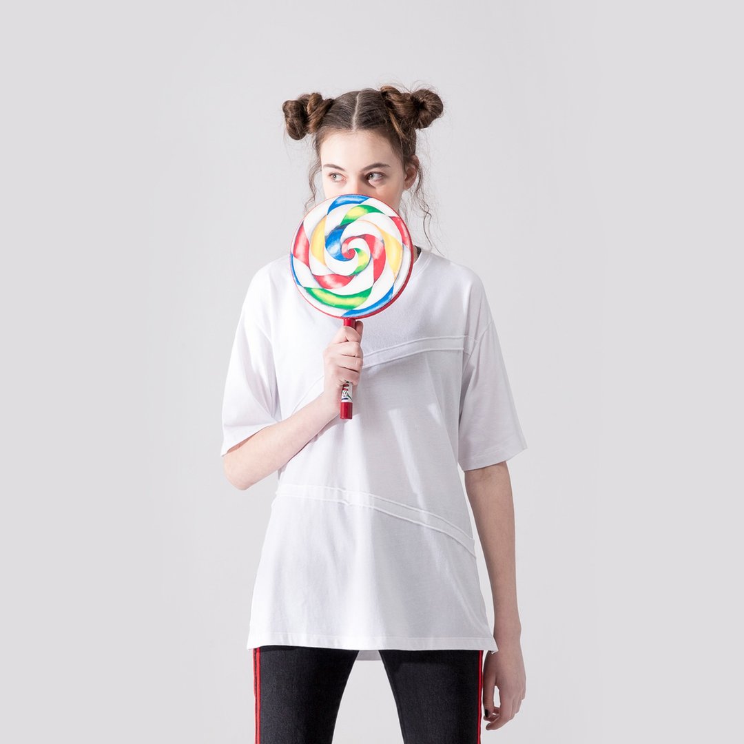 【中性款】 侧边拉链织带短袖t-shirt / 白色 - 女装 T 恤 - 棉 白色