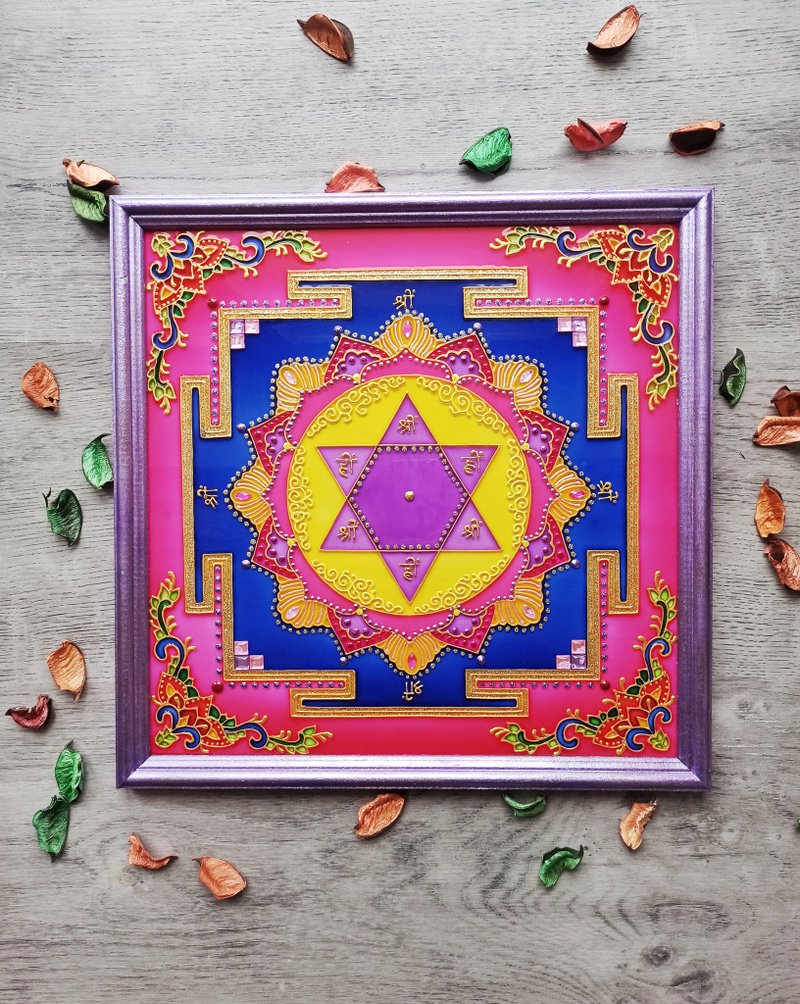 克里希纳Yantra绘画上玻璃精神原始艺术神圣几何瑜伽 - 墙贴/壁贴 - 玻璃 多色