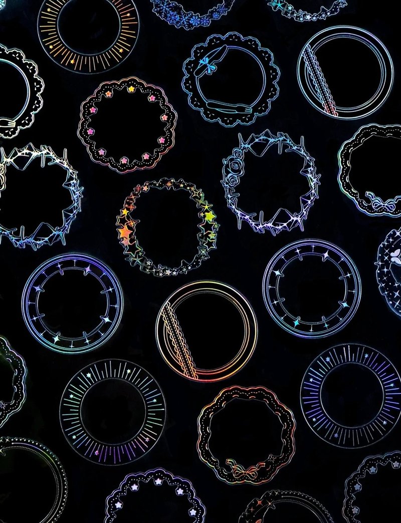 星蝶梦宴 優雅な丸枠 PET 紙膠帶 鐳射金/銀 (kiss-cut) - 纸胶带 - 其他材质 金色