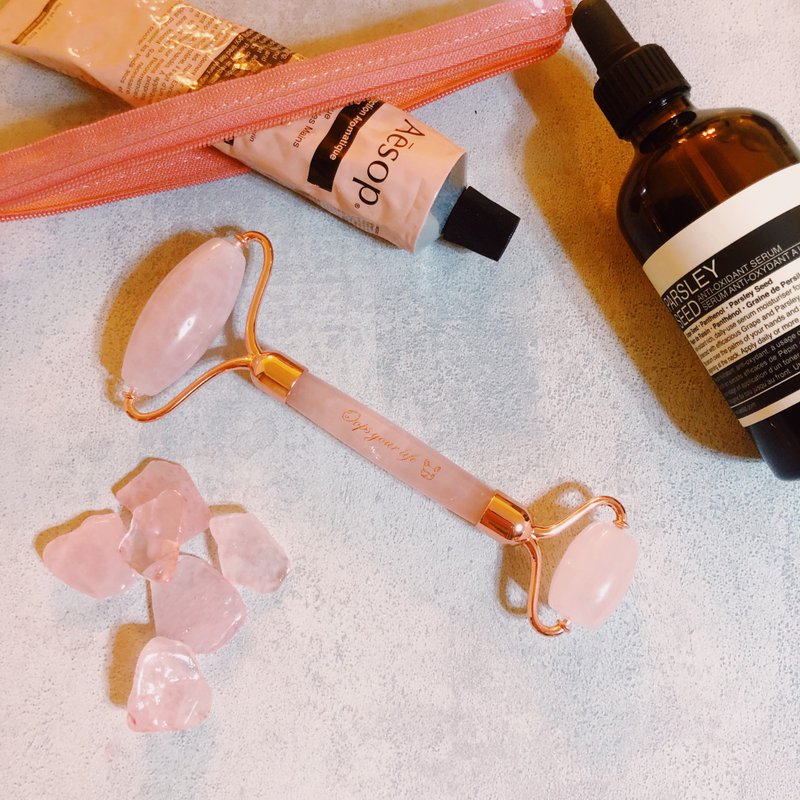 水晶按摩滚轮-粉水晶/白水晶/紫水晶 - 脸部按摩/清洁工具 - 水晶 粉红色