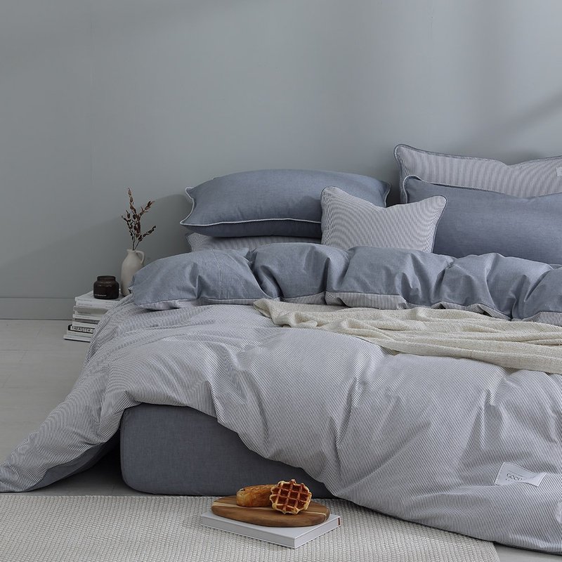 230织纱精梳棉和织两用被床包组(漆墨) - 寝具 - 棉．麻 灰色
