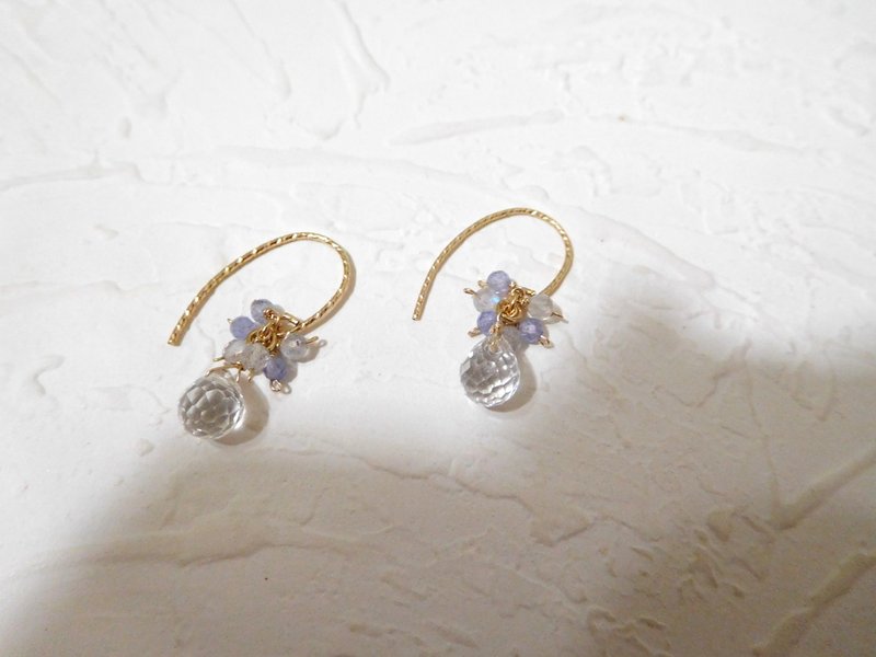 包14k金天然水晶坦桑石拉长石耳环 - 耳环/耳夹 - 其他材质 白色