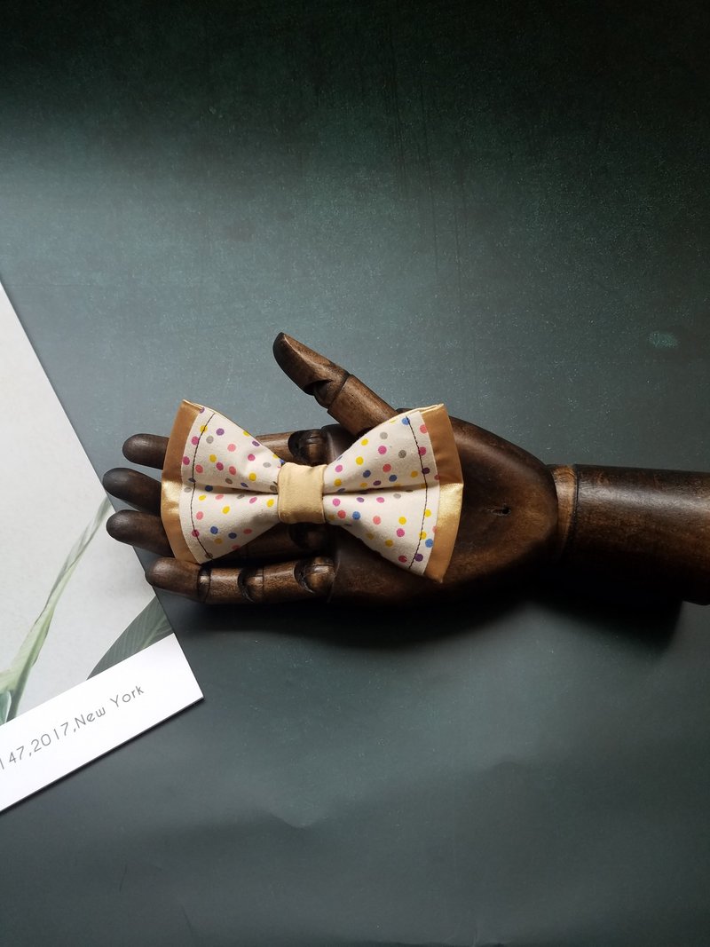 香槟金真丝拼接波点领结独特工艺休闲蝴蝶结 - 领带/领带夹 - 丝．绢 红色