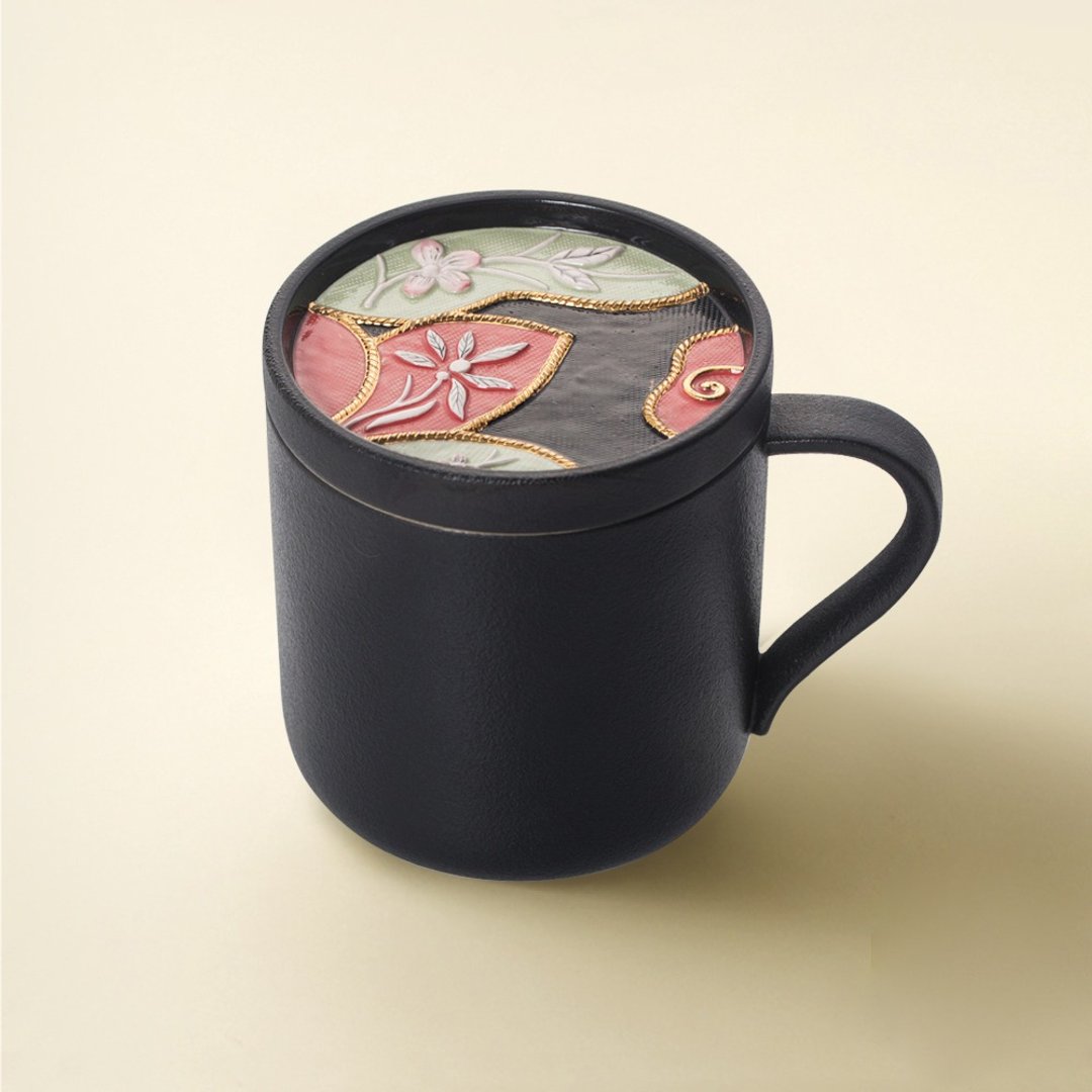 【礼物首选】陆宝 刺绣随心杯 马克杯 400ml 办公室 泡茶杯 - 茶具/茶杯 - 陶 黑色