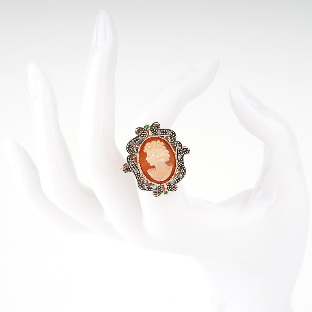 Cameo Italiano 意大利手工贝雕轻珠宝_CI_A952_1R - 戒指 - 纯银 金色
