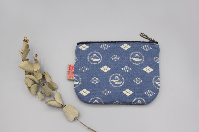已绝版-平安小乐包-富士山图腾(浅蓝),双面双色日本棉麻小钱包 - 零钱包 - 棉．麻 蓝色