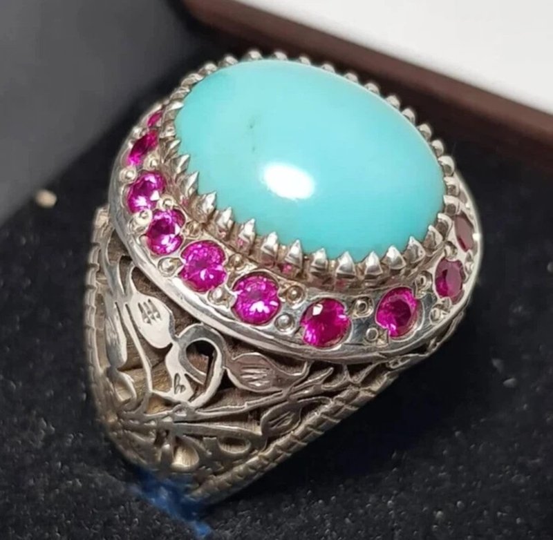 Beautiful Super Clean Blue Dark Feroza Ring Dark deep Beautiful Color Natural - 戒指 - 宝石 蓝色