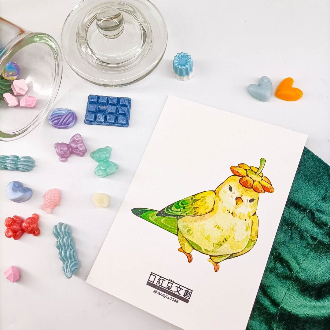 KR474_口紅堂明信片_鸚鵡12_candy1313588 postcard - 卡片/明信片 - 纸 多色