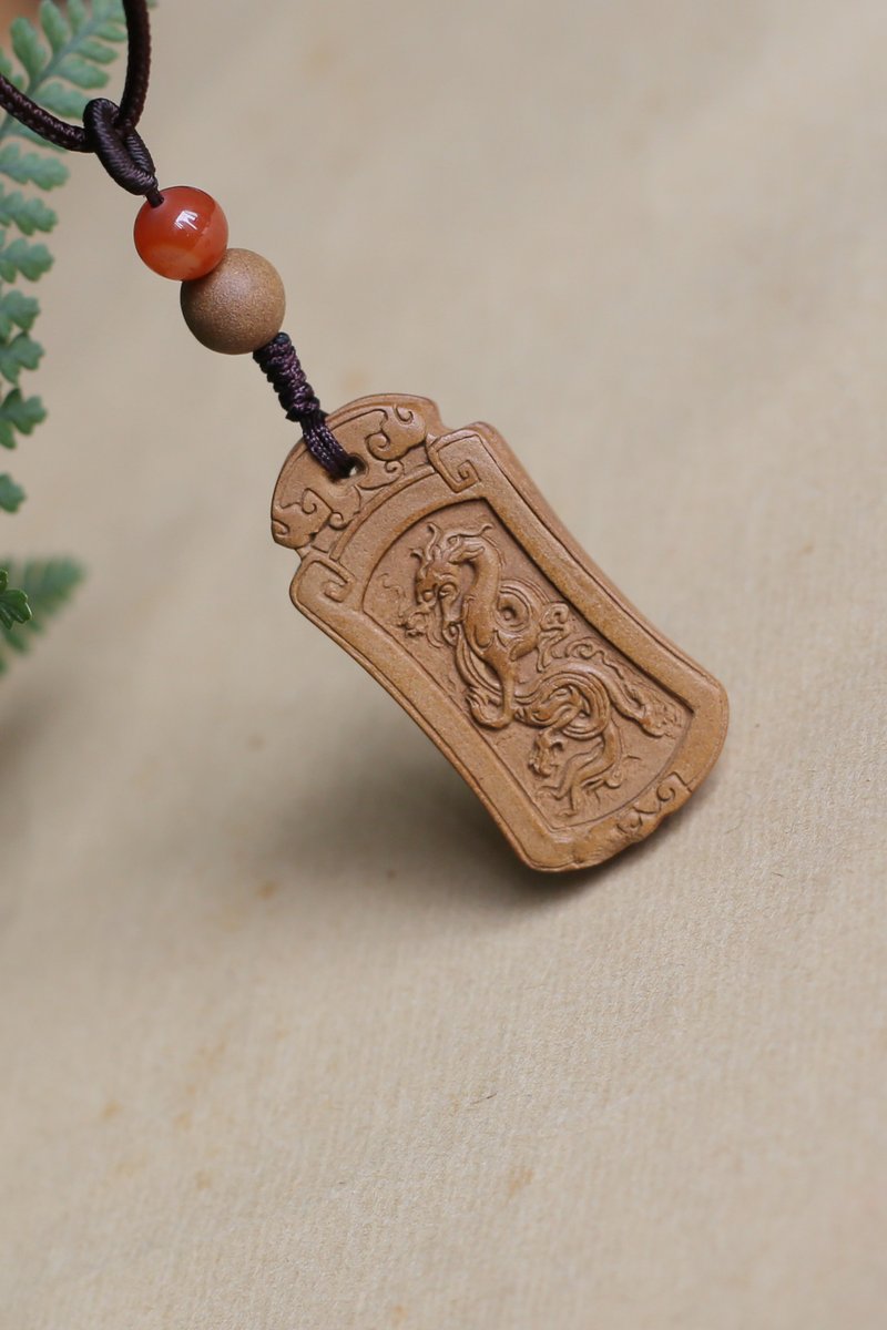 壹染指香品 | 龙凤纹饰 双面 | 天然和合香 木樨香 | 一物一图 - 项链 - 植物．花 橘色