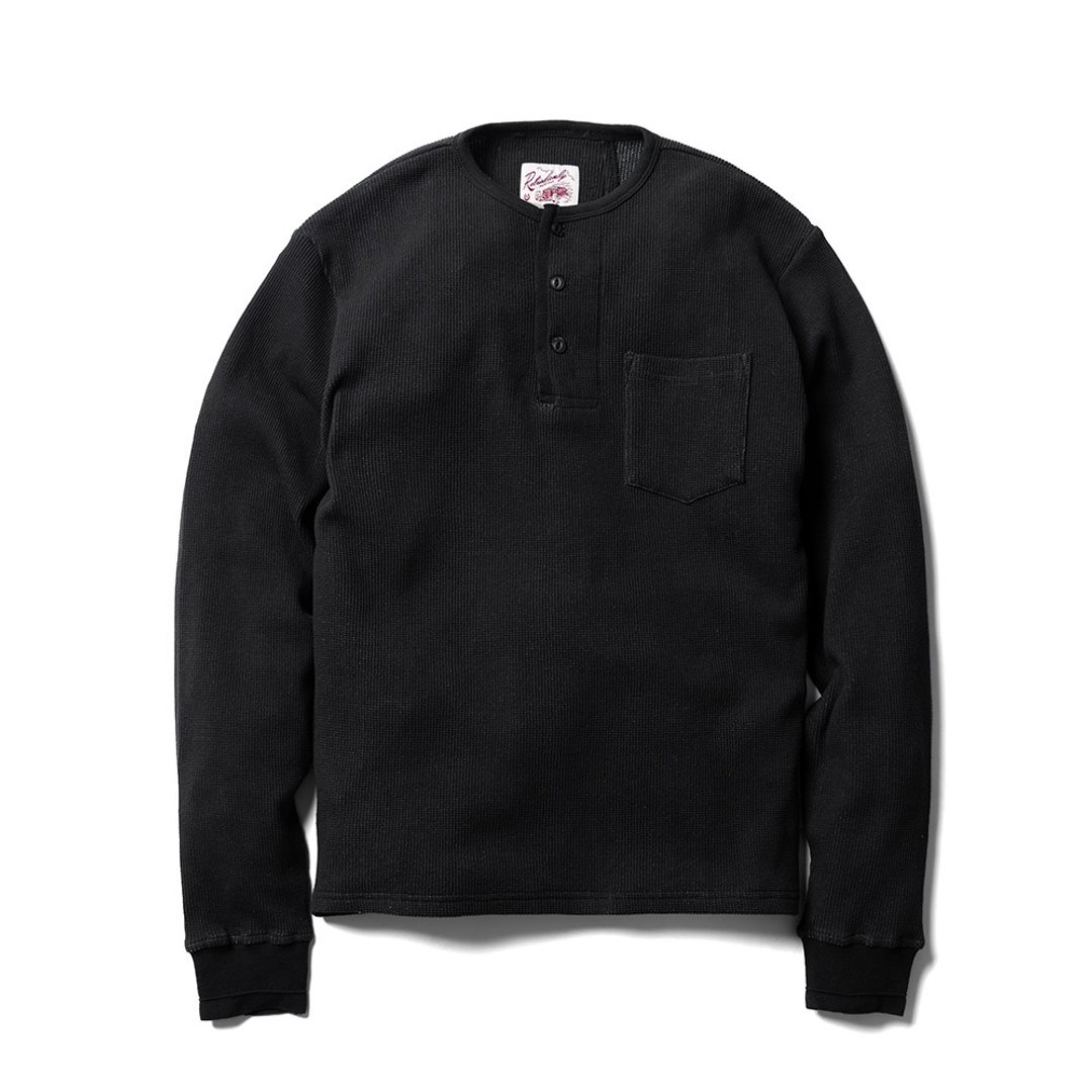 Waffle Henley(L) - 黑色 Black - 男装上衣/T 恤 - 棉 