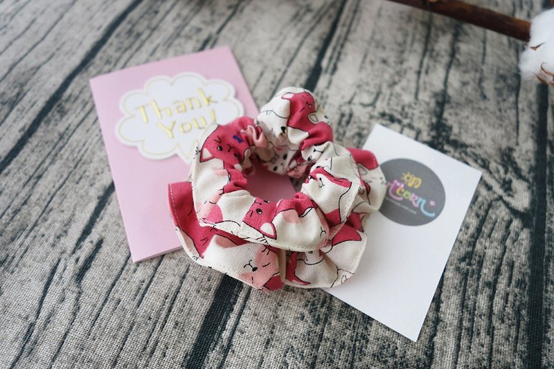 粉红猫咪-手作亲子发圈、大肠圈、发饰、亲子发饰、交换礼物-明-unicorn - 发饰 - 棉．麻 粉红色