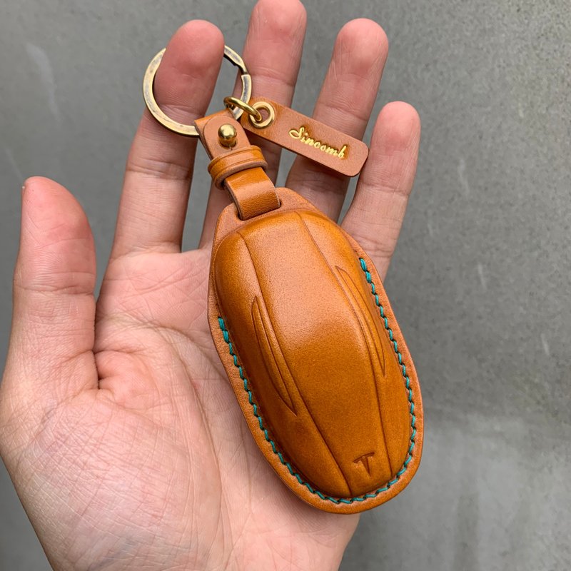 特斯拉 马臀 钥匙皮套 Tesla ModelX ModelS Model3 ModelY - 钥匙链/钥匙包 - 真皮 灰色