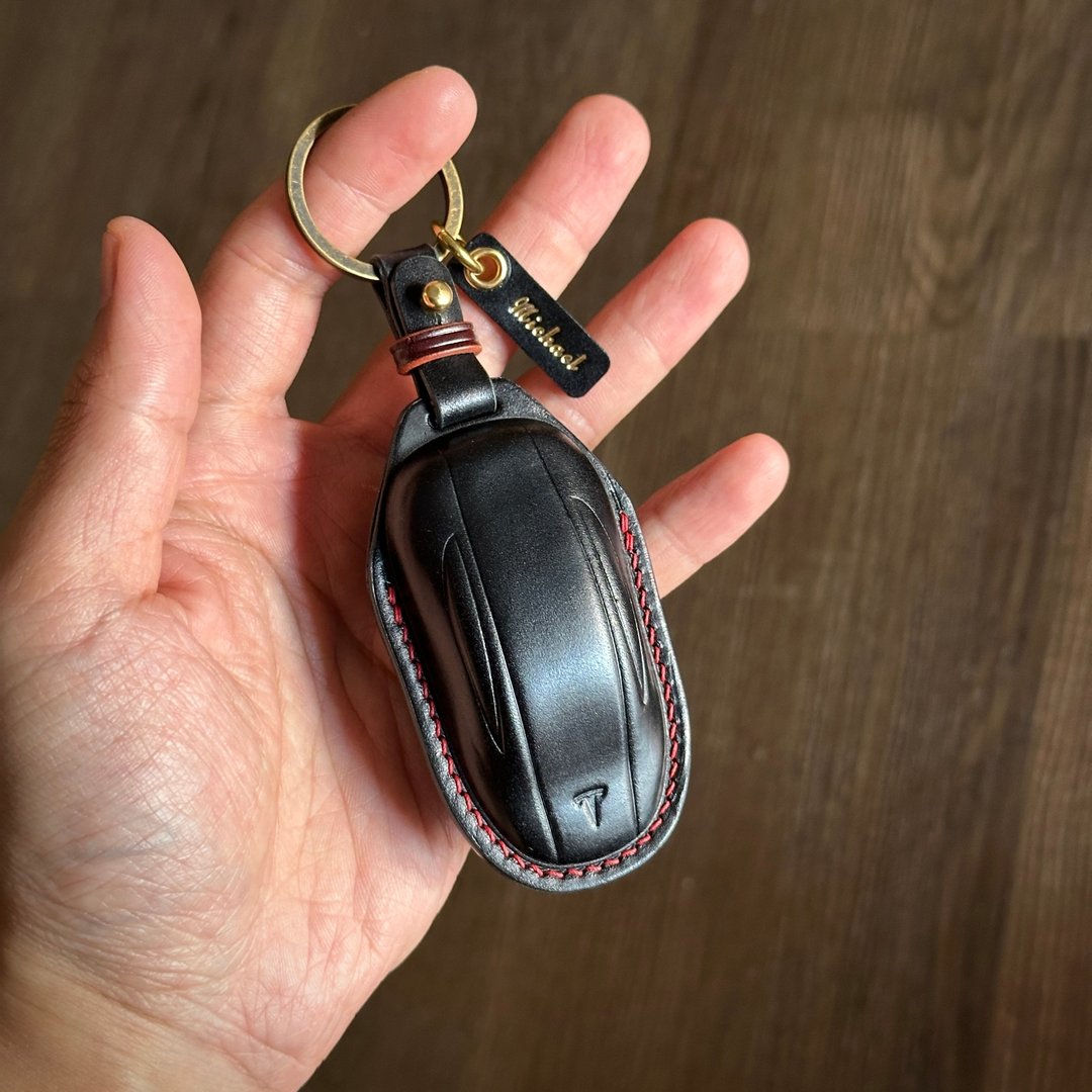 特斯拉 马臀 钥匙皮套 Tesla ModelX ModelS Model3 ModelY - 钥匙链/钥匙包 - 真皮 灰色