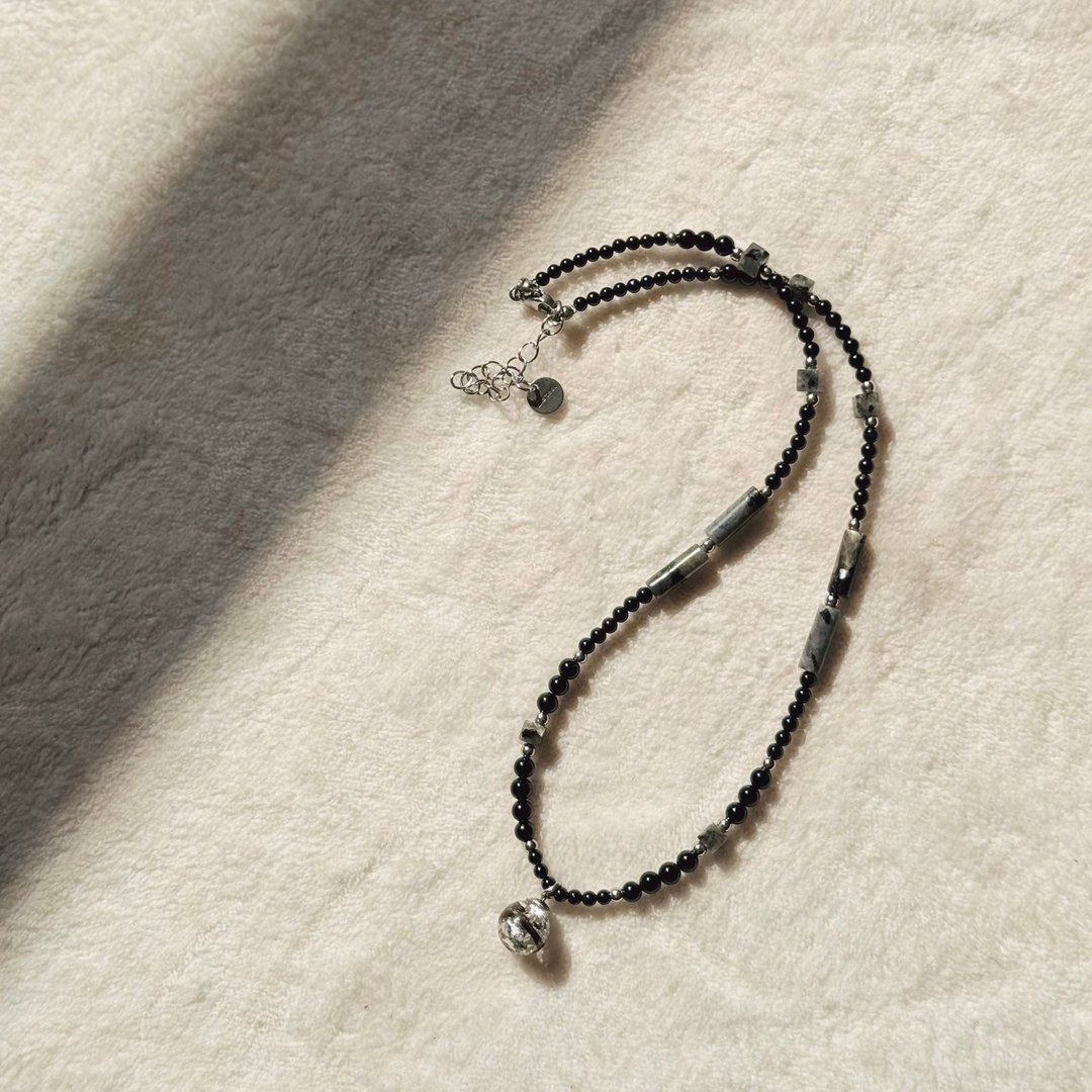 设计款 墨韵石 中性 水晶项链 毛发纪念品 - 婴儿饰品 - 不锈钢 