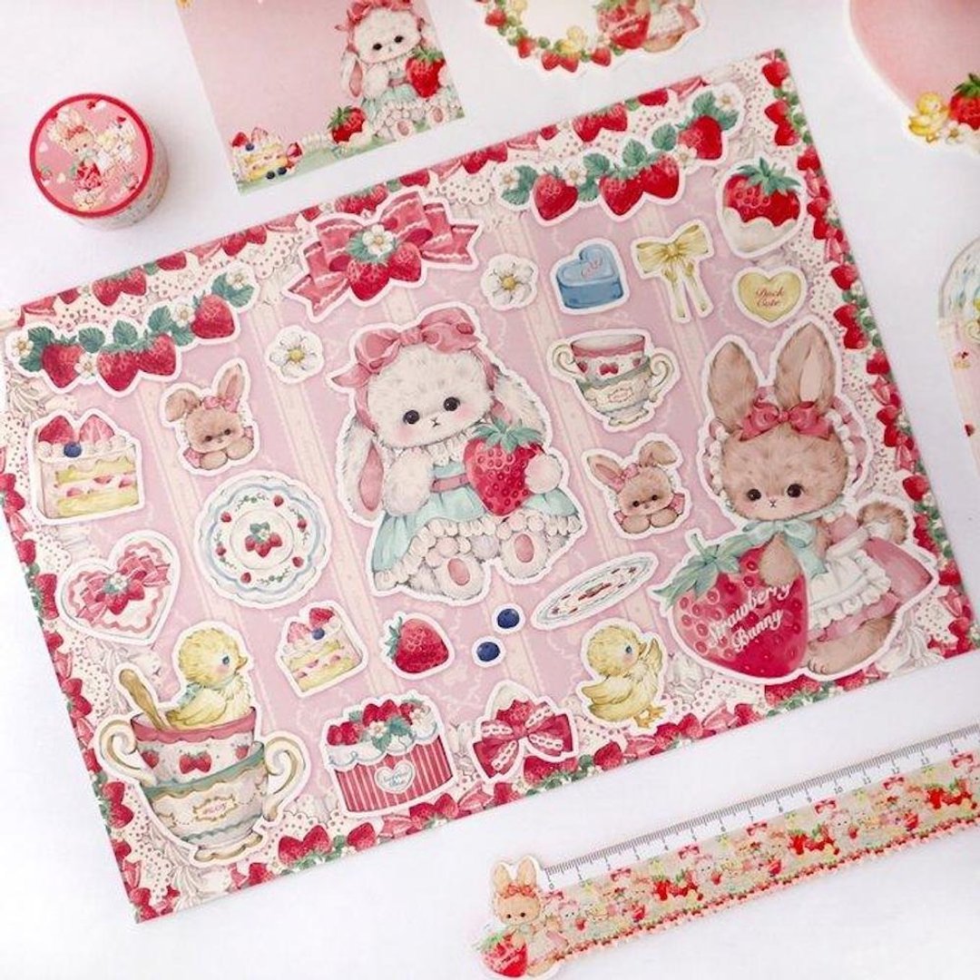 Cherish365【Happiness Strawberry Forest】拼贴纸 / collage paper 5入 CHO351 - 其他 - 纸 粉红色