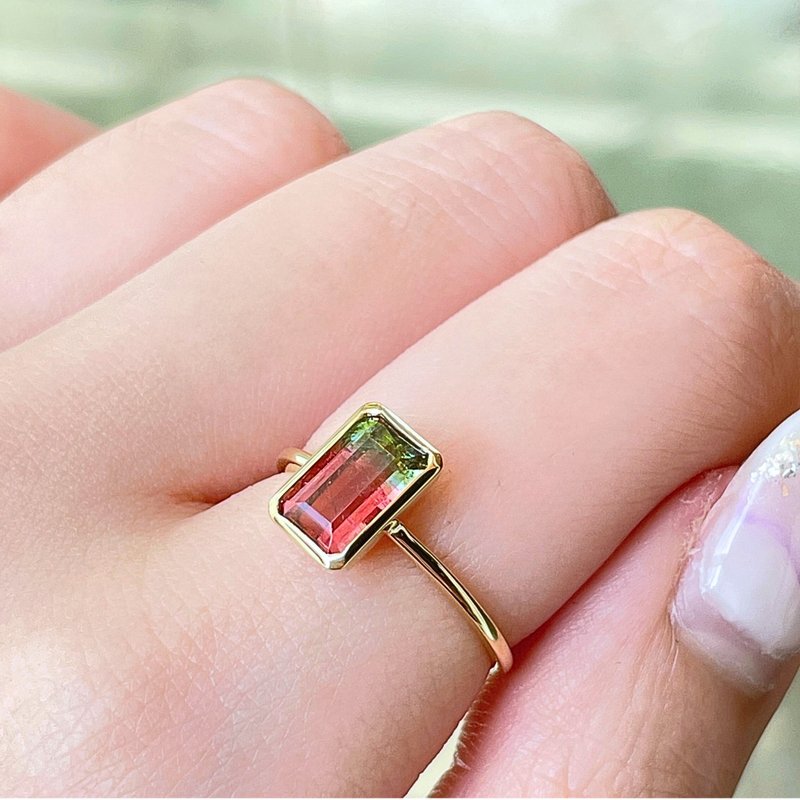 The Fusion  -  天然西瓜双色碧玺(1.34ct) 18k黄金戒指 - 戒指 - 贵金属 