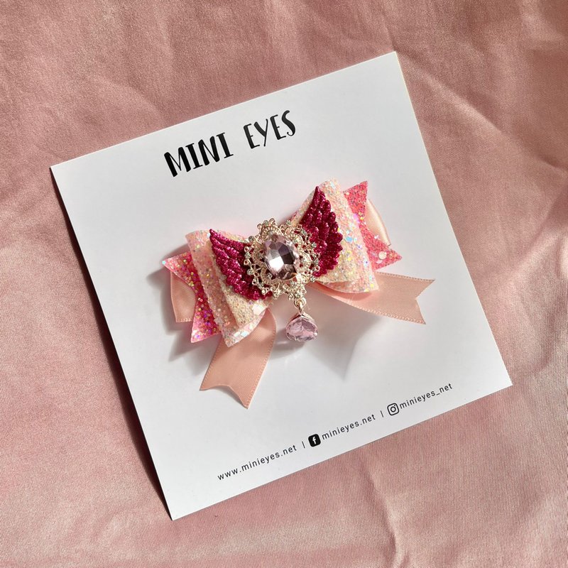 华丽闪亮钻饰翅膀蝴蝶结儿童发夹 - 粉红色 - 发饰 - 其他材质 粉红色