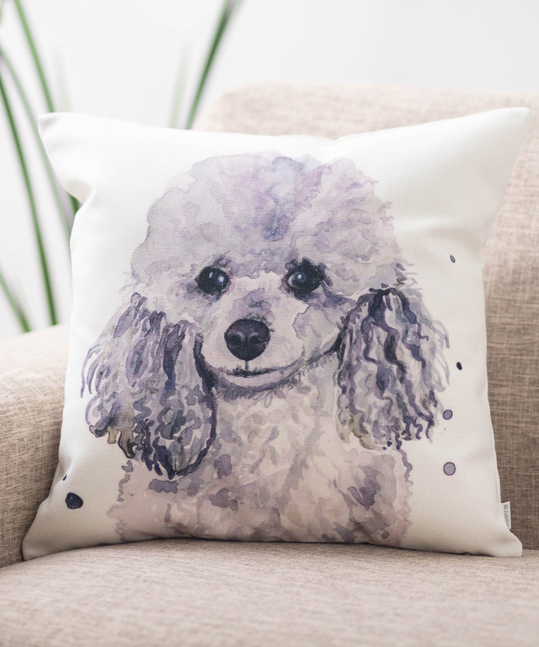 Jubilee超人气 亚麻布抱枕套 宠物图案 灰色贵宾犬 45×45cm - 枕头/抱枕 - 棉 多色