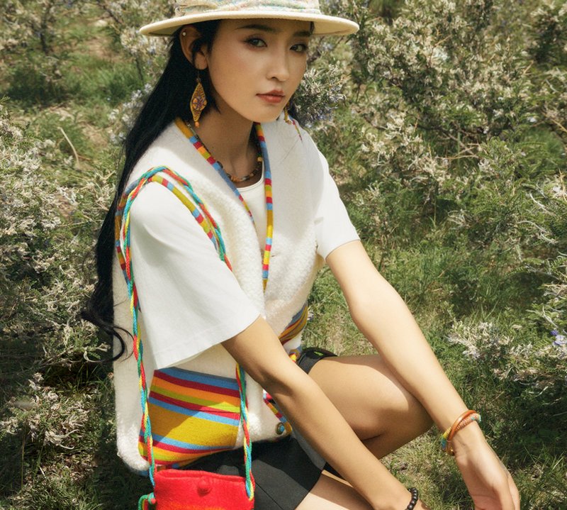 【甜茶馆/彩虹氆氇】美拉德游牧/藏族元素/羊毛背心 - 女装背心 - 羊毛 白色