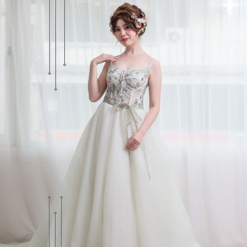 雾灰绿花卉梦礼服 - 晚装/礼服 - 其他材质 绿色