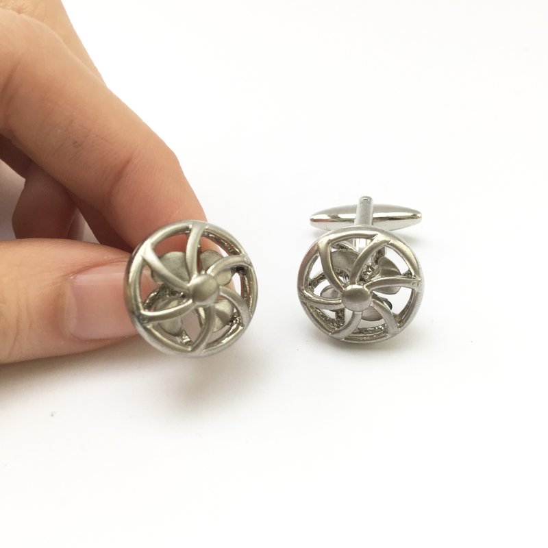 复古风扇袖扣 (扇叶可动) Vintage Fans Cufflink(Movable Blade) - 袖扣 - 其他金属 银色