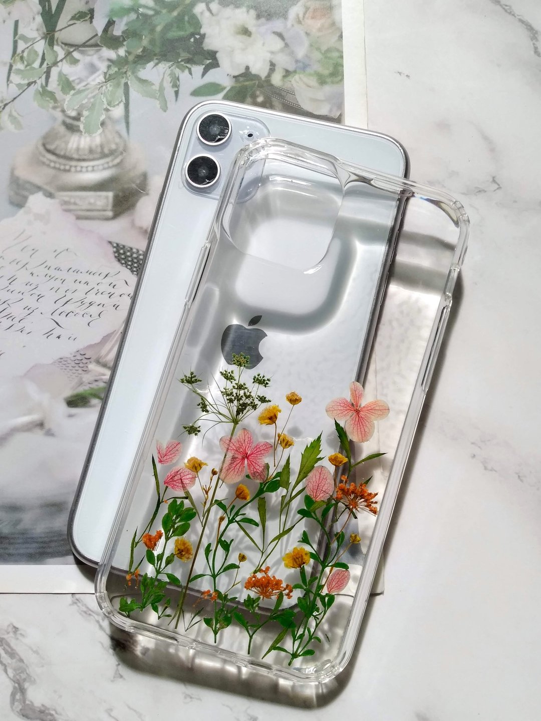 手作押花手机保护壳, 现货iPhone 11 PRO 适用, 小清新 - 手机壳/手机套 - 树脂 多色